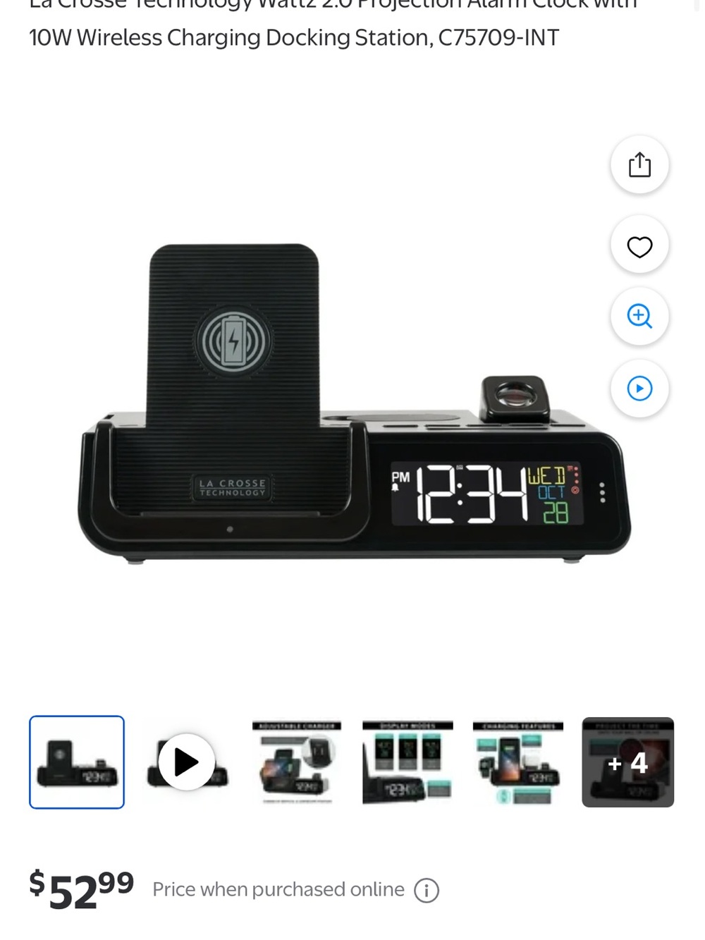 La Crosse Technology Projection Alarm Clock with 10W Wireless Charging - Black